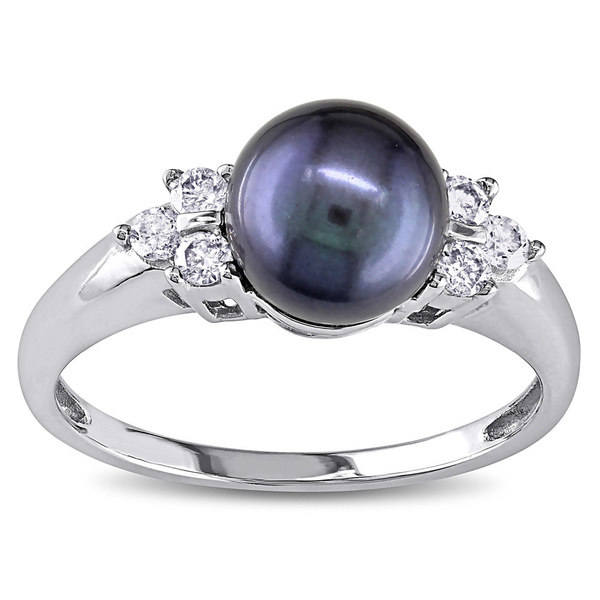 Miadora 14k Gold Tahitian Cultured Freshwater Pearl and 1/5ct TDW Diamond Ring (7-7.5 Mm) (Size 8.5)