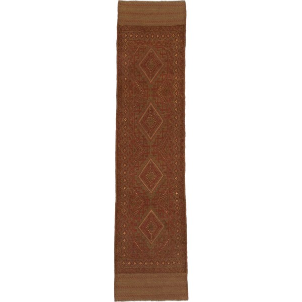 Ecarpetgallery Hand-knotted Tajik Caucasian Green Orange Wool Casual Runner Rug (2' X 8'4)