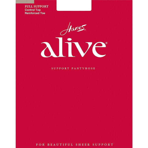 Alive Women's Full Support Control Top Reinforced Toe Pantyhose Nude