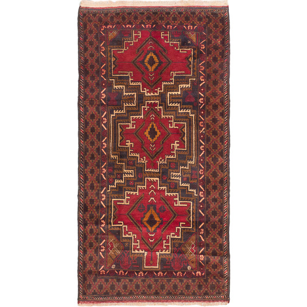 ECARPETGALLERY Hand-Knotted Royal Balouch Brown, Red Wool Rug