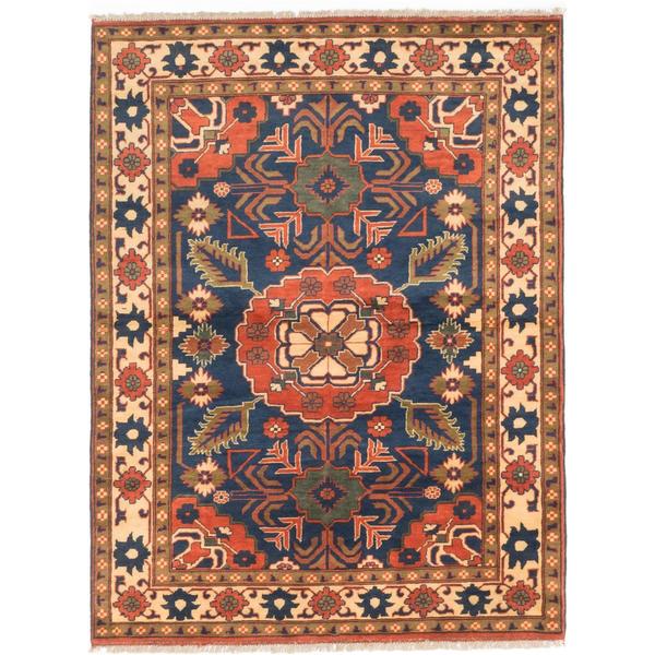 Ecarpet Gallery Blue Brown Hand Knotted Wool Kargahi Rug (5' X 6' 6