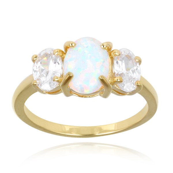 Glitzy Rocks Sterling Silver Created Opal and Cubic Zirconia Ring (1 7/8ct TGW)