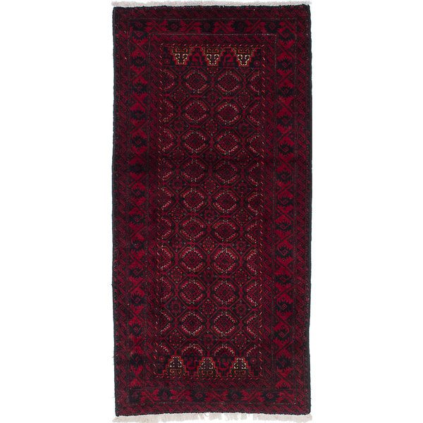 Ecarpetgallery Hand-Knotted Finest Baluch Black, Red  Wool Rug (2'11 X 6'1)