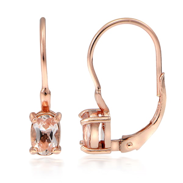 Glitzy Rocks 18k Rose Gold Over Silver Morganite Oval Leverback Earrings (REL1129-MOR)