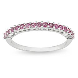 Miadora 10k White Gold Created Highly Polished Pink Sapphire Fashion Ring