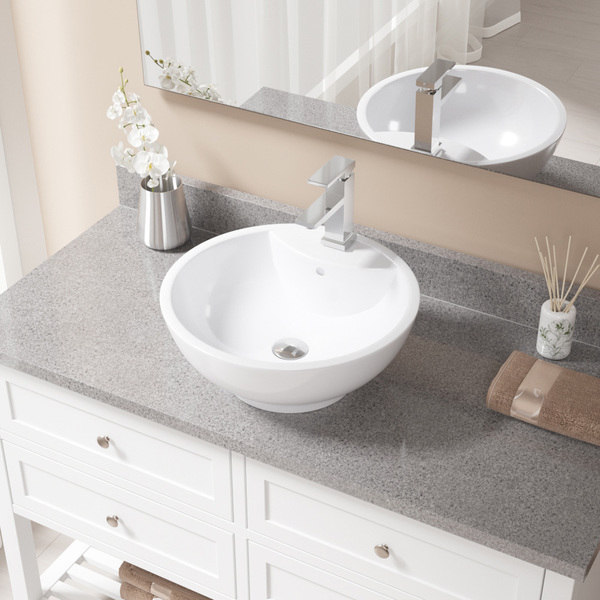 V2702 White Porcelain and Chrome Pop-up Drain Sink and Faucet Set