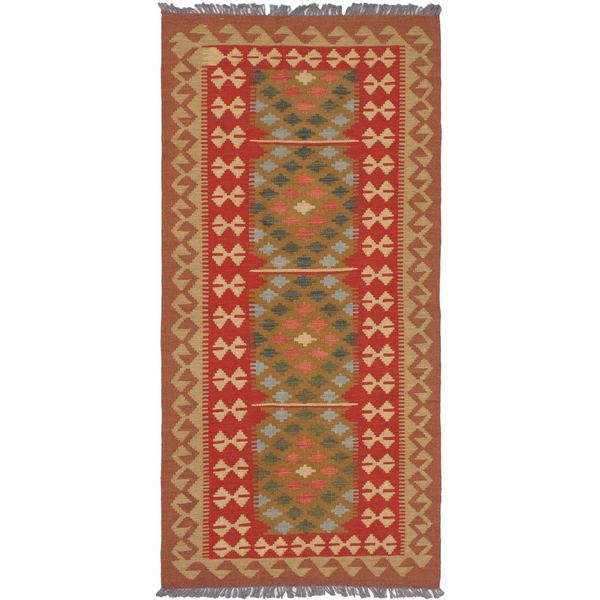 ECarpetGallery Handwoven Izmir Brown/Green/Multicolored Wool Kilim Rug