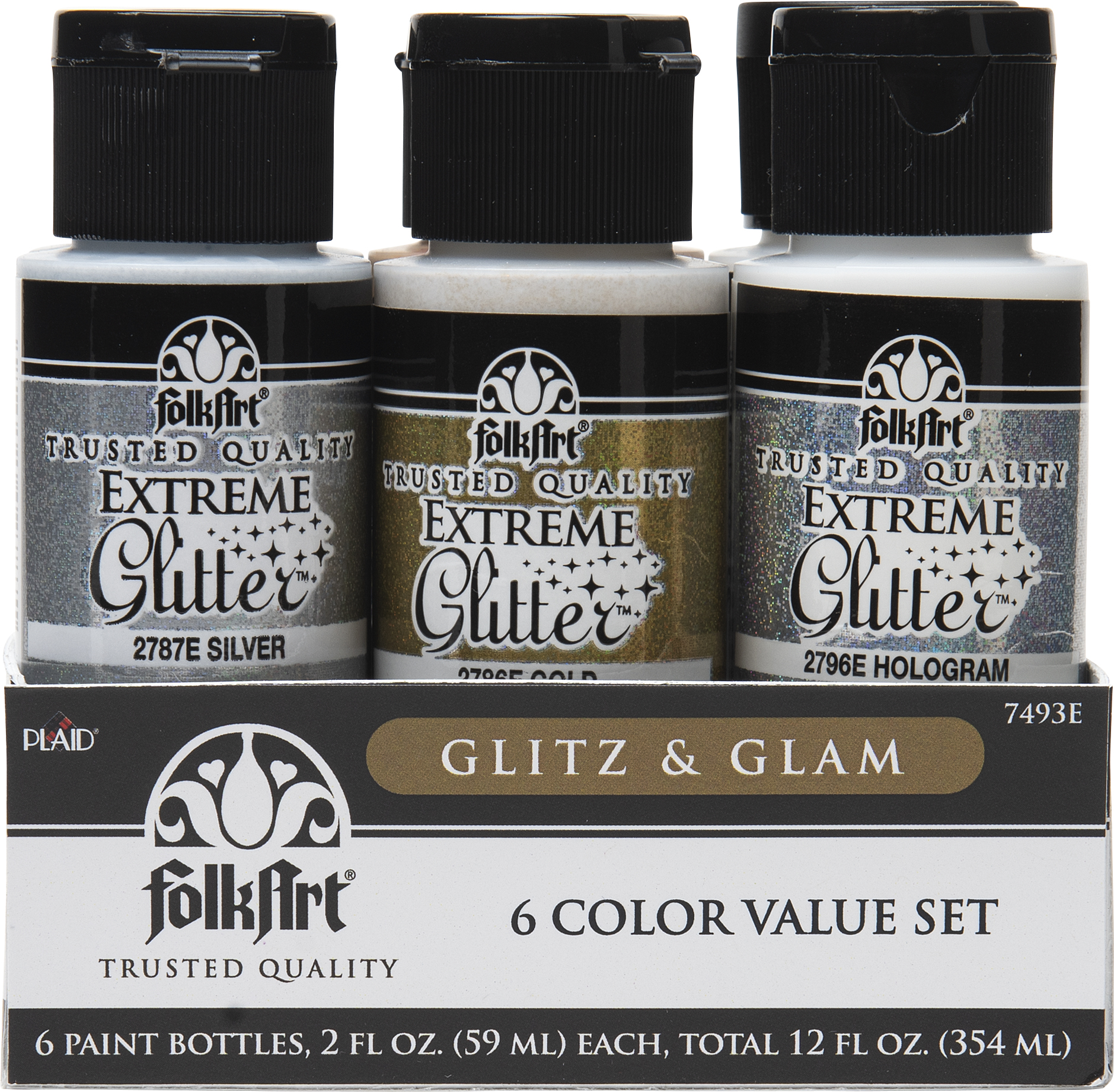 FolkArt Acrylic Craft Paint Set  Glitz and Glam  12 Fl Oz  Set of 6