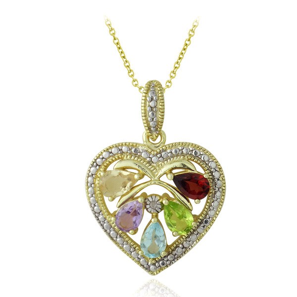 Glitzy Rocks Diamond Accent Multi-Gemstone Heart Necklace