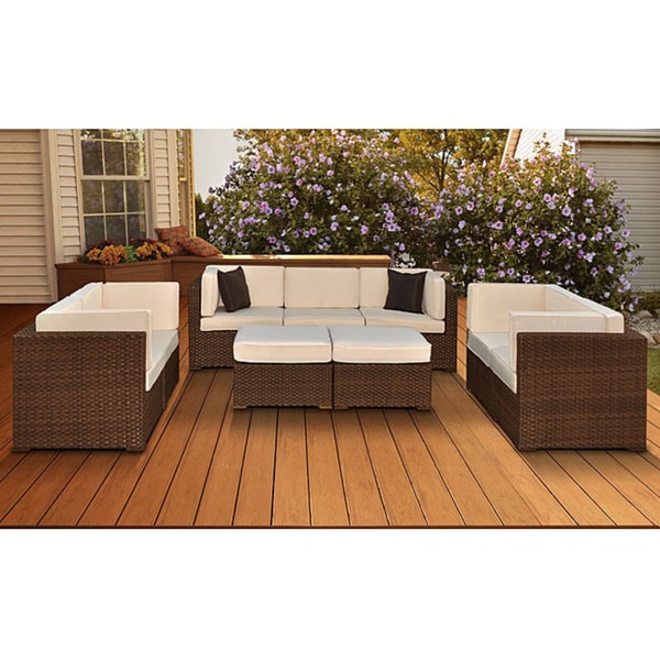 Atlantic Firenze 9-piece Wicker Furniture Set (Polyester Orange Cushions)