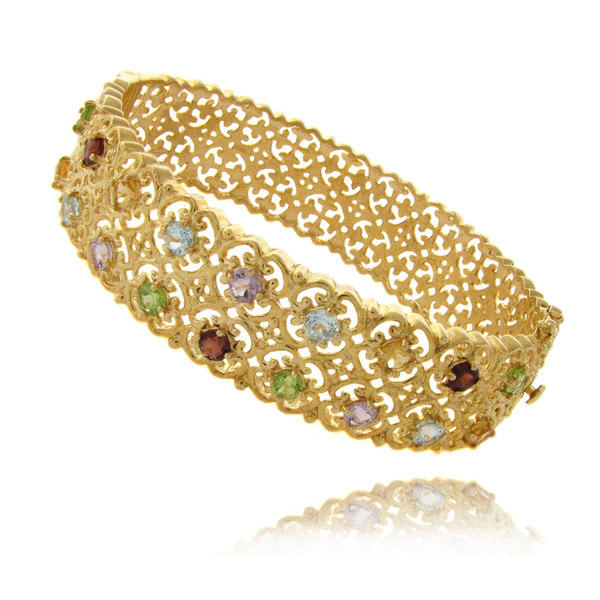 Dolce Giavonna 18k Gold Over Silver Multi-gemstone Filigree Bracelet