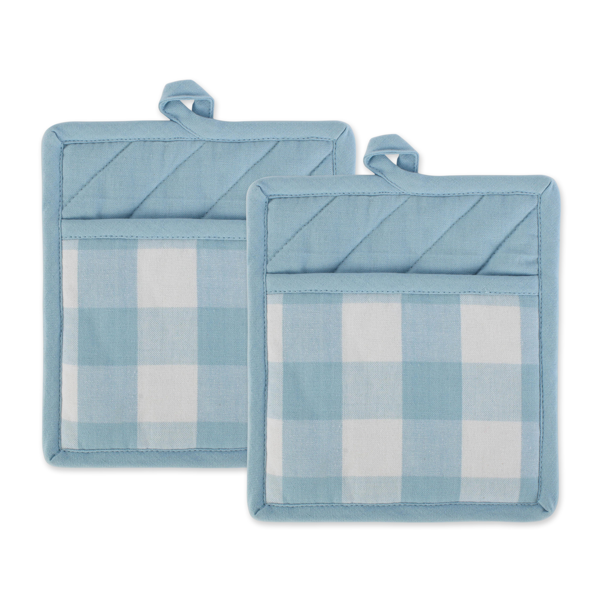 Set of 2 Sky Blue and Grayish White Buffalo Checkered Potholder  9 /2