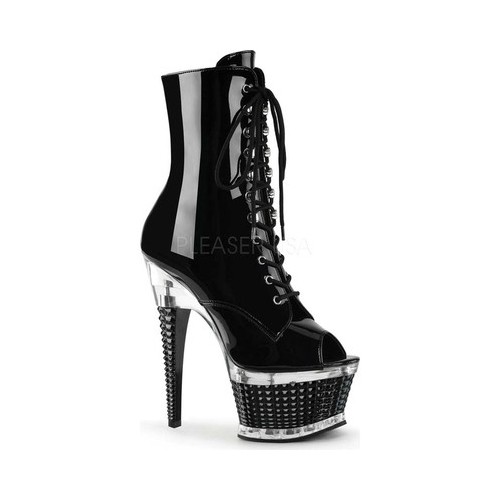 Women's Pleaser Illusion 1021 Open-Toe Bootie, Size: 7 M, Black Patent/Black