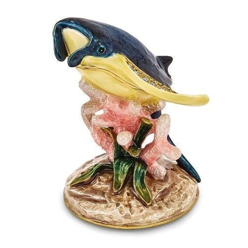 Bejeweled Pewter Multi Color Gold Tone Enamel Finish with Crystal Stones TINGLES Manta Ray Trinket Box Also Comes with 18-inch Necklace Pend