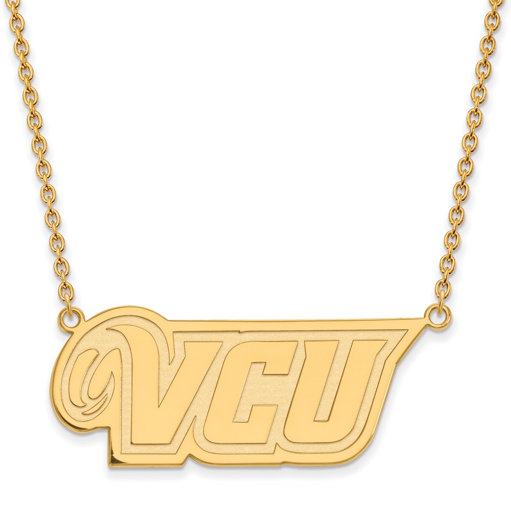 925 Sterling Silver Yellow Gold-Plated Official Virginia Commonwealth U Lg Pend Pendant Necklace Charm Chain - with Secure Lobster Lock Clasp 18