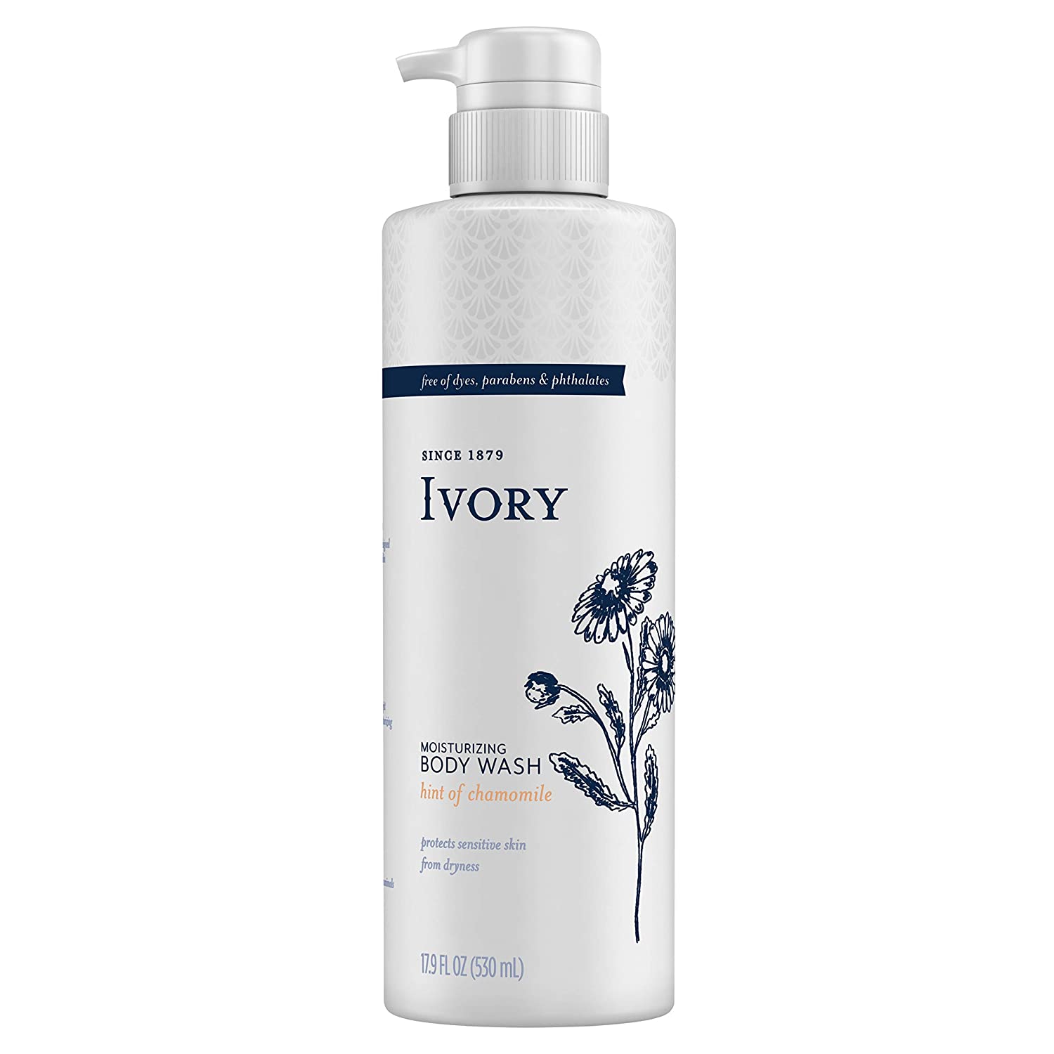 Ivory Ivory Sensitive Skin Moisturizing Body Wash Hint of Chamomile, 17.9 Fl Ounce, 4 Count