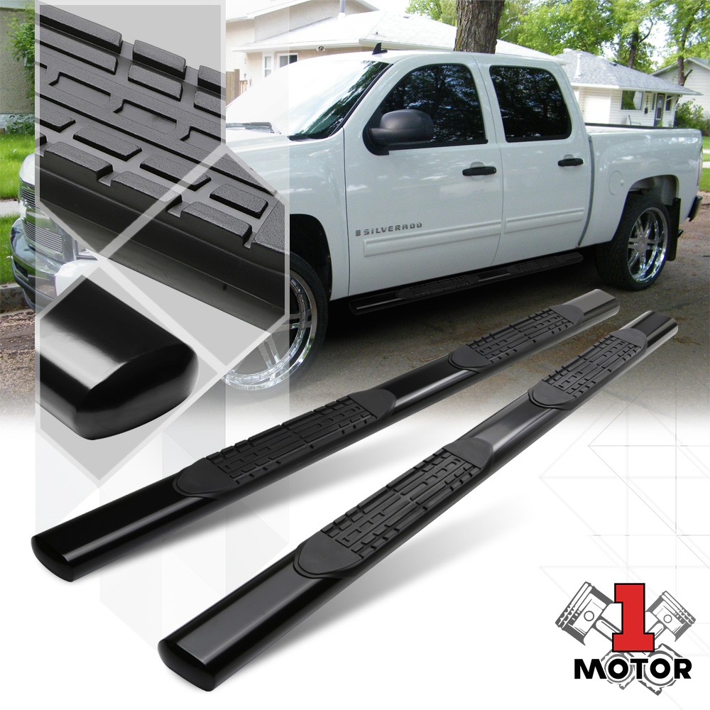 Black 4 Oval Side Step Nerf Bar Running Board for 99-14 Chevy Silverado Crew Cab 00 01 02 03 04 05 06 07 08 09 10 11 12 13 Fits Select: 2001-2014 CHEV