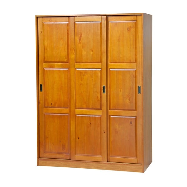 100% Solid Wood 3-Sliding Door Wardrobe/Armoire/Closet, Canary Pine