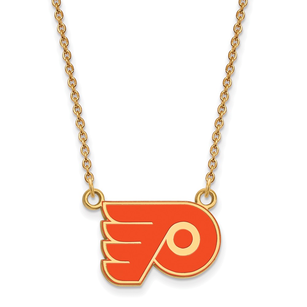 925 Sterling Silver Yellow Gold-Plated Official NHL Philadelphia Flyers Small Enl Pend Pendant Necklace Charm Chain 18  (Width = 18mm )