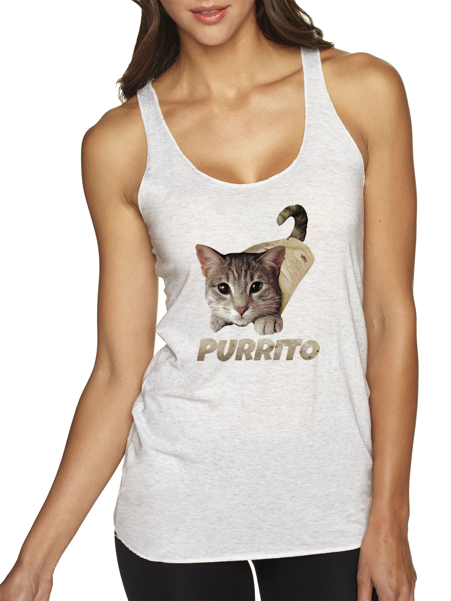 Trendy USA 1507 - Women's Tank-Top Purrito Burrito Kitty Cat Lovers Taco Spicy Funny 2XL White