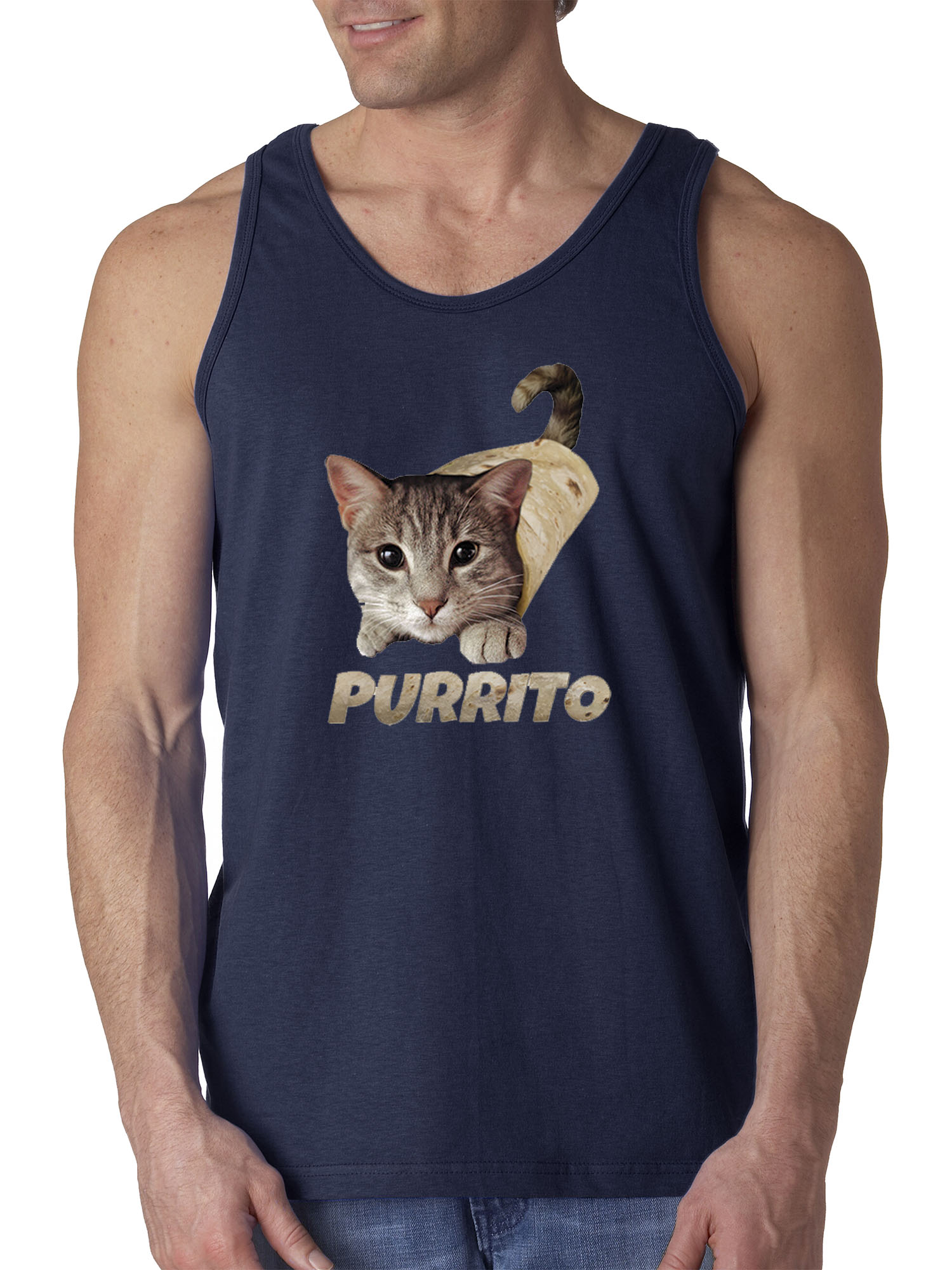 Trendy USA 1507 - Men's Tank-Top Purrito Burrito Kitty Cat Lovers Taco Spicy Funny 3XL Navy