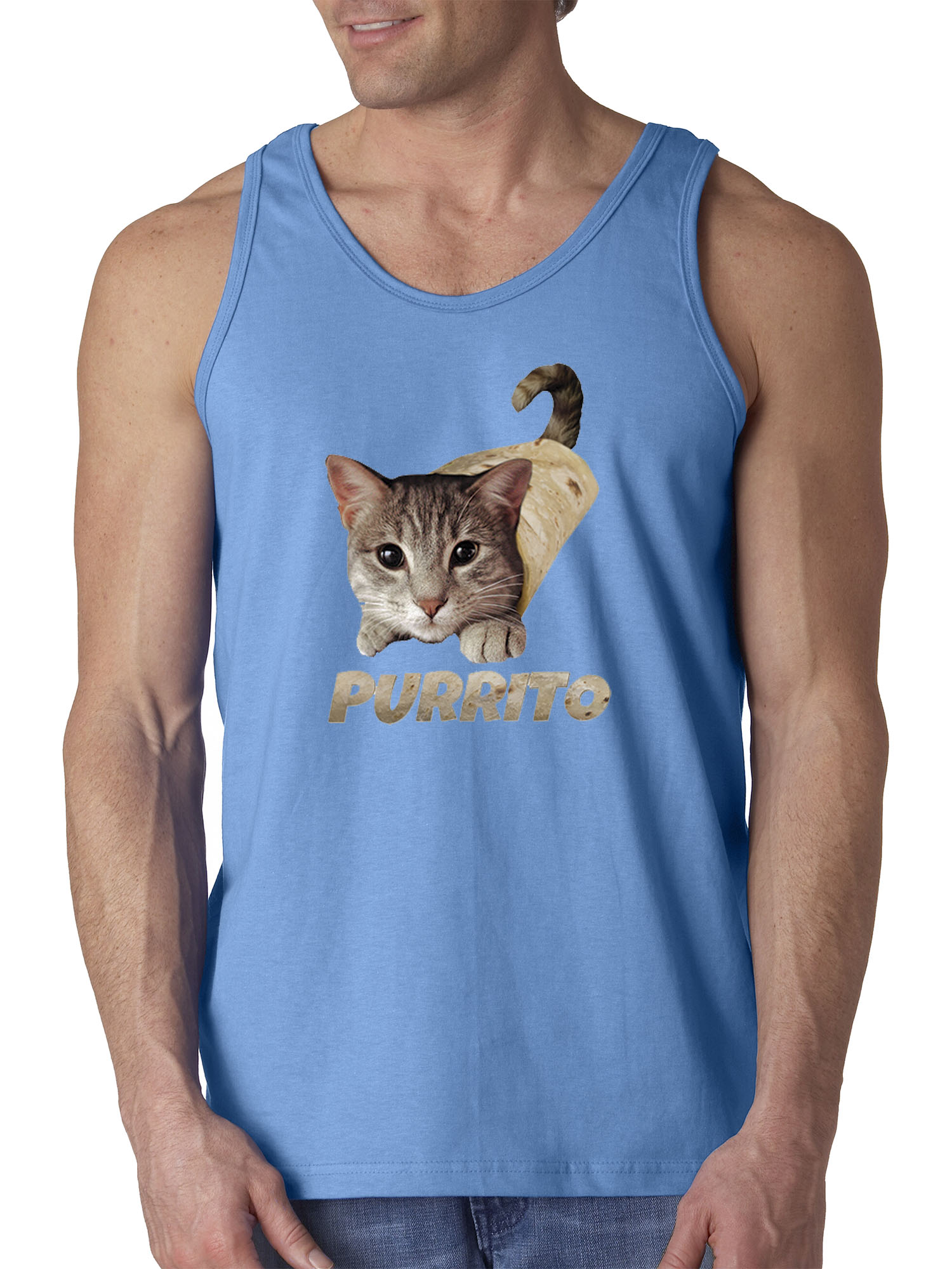 Trendy USA 1507 - Men's Tank-Top Purrito Burrito Kitty Cat Lovers Taco Spicy Funny 3XL Carolina Blue
