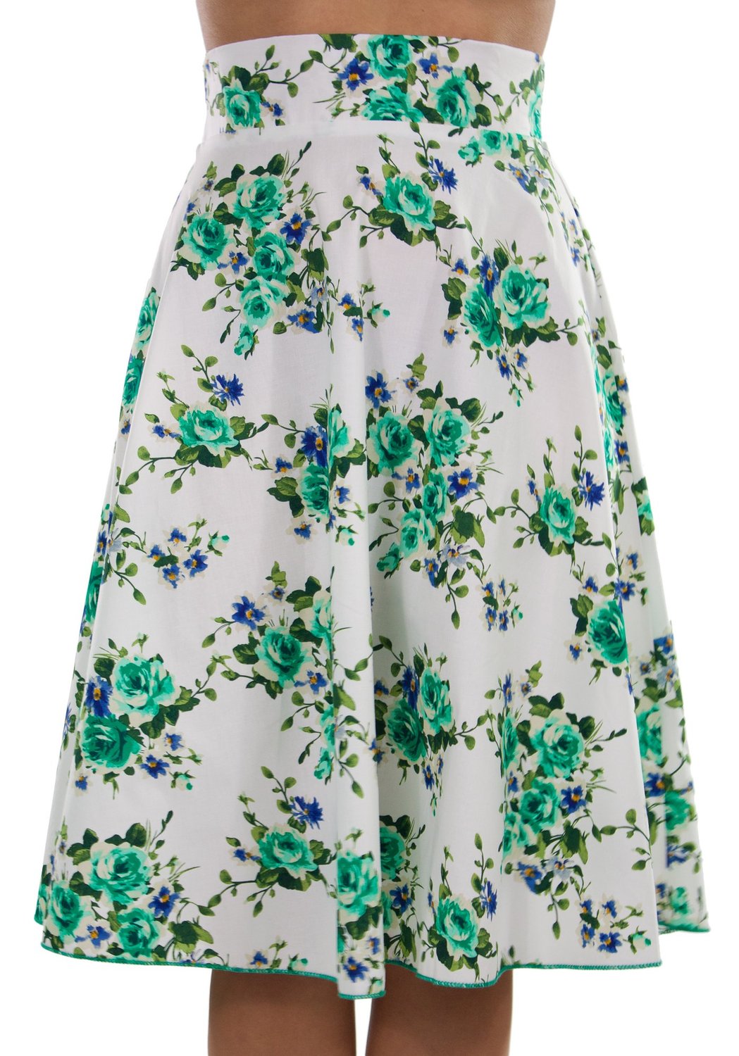 Women's Juniors Classic Retro 1950s Floral Smock Swing Skirt MInt Green Medium