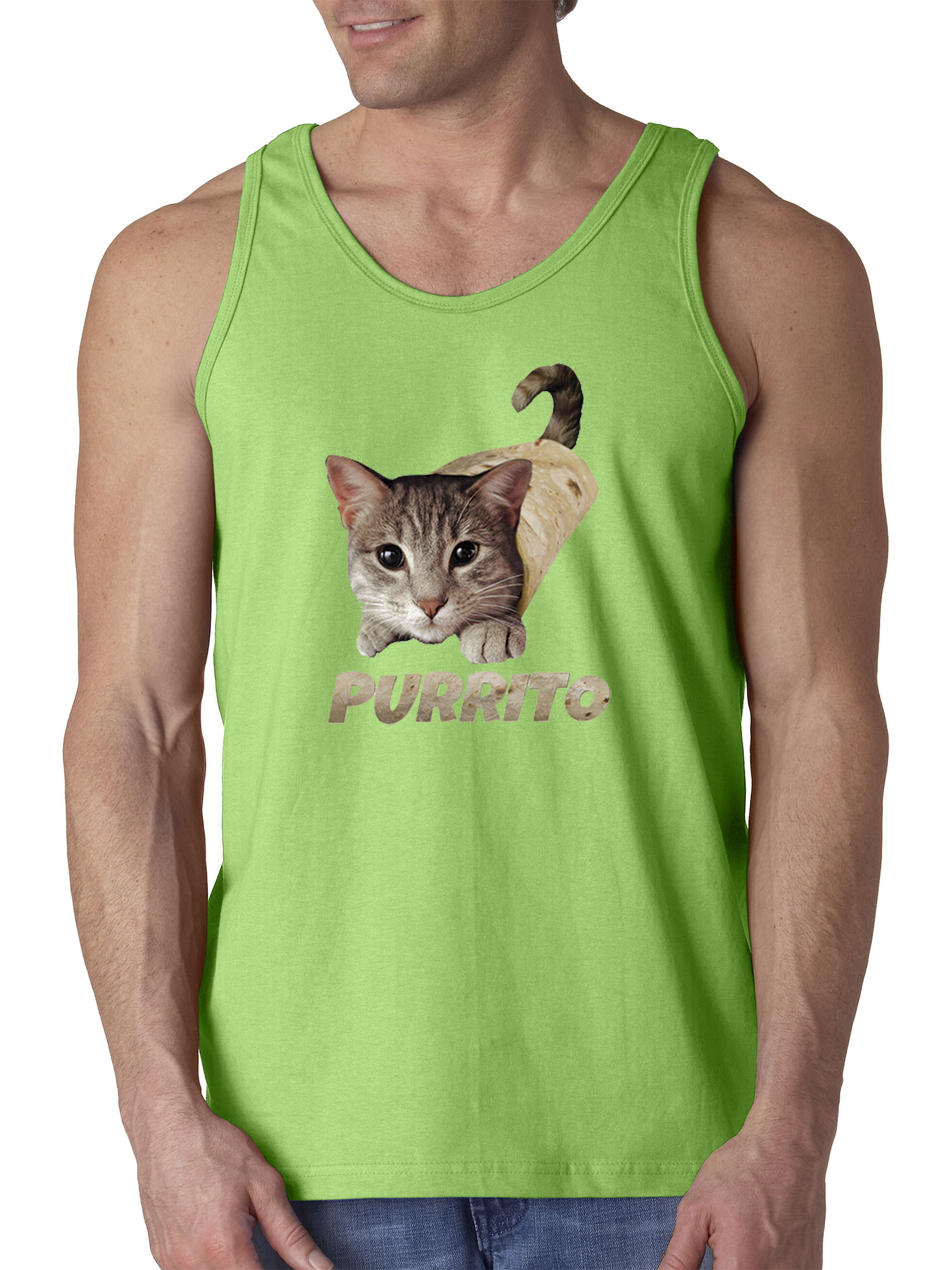 Trendy USA 1507 - Men's Tank-Top Purrito Burrito Kitty Cat Lovers Taco Spicy Funny Large Lime