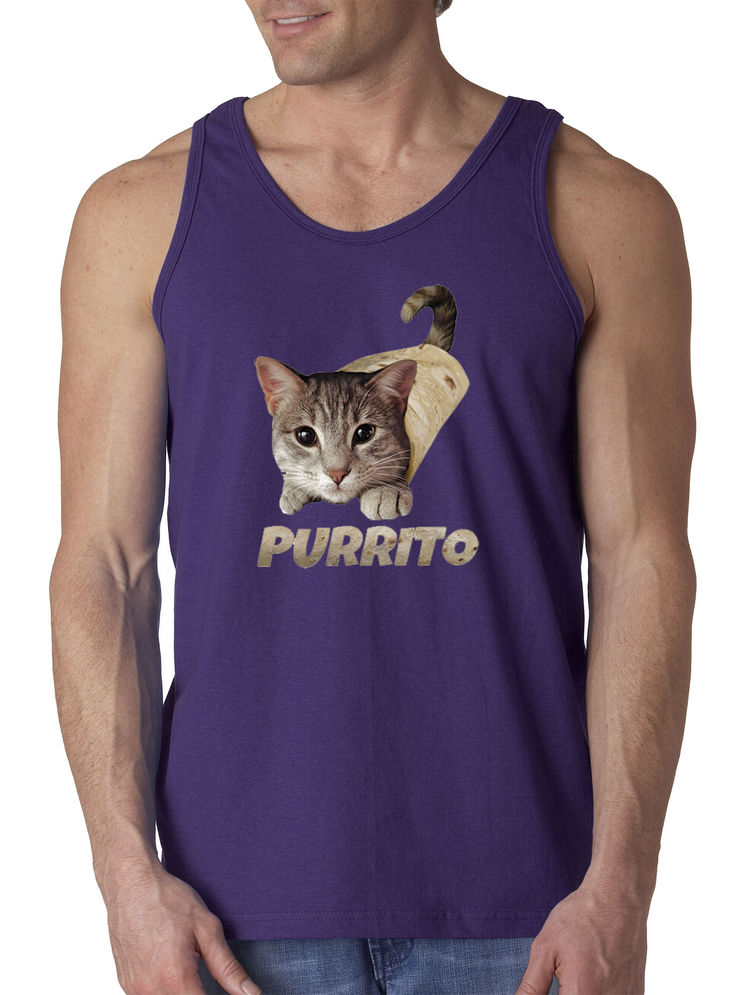 Trendy USA 1507 - Men's Tank-Top Purrito Burrito Kitty Cat Lovers Taco Spicy Funny 3XL Purple