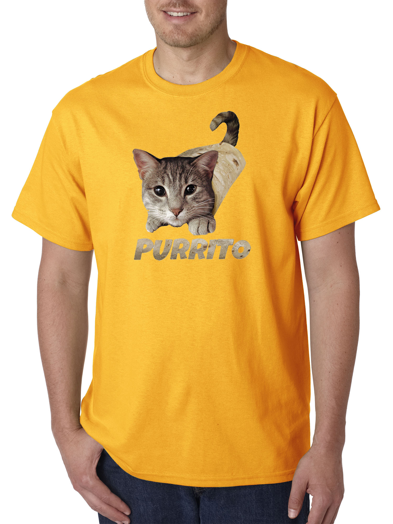 Trendy USA 1507 - Unisex T-Shirt Purrito Burrito Kitty Cat Lovers Taco Spicy Funny Medium Gold