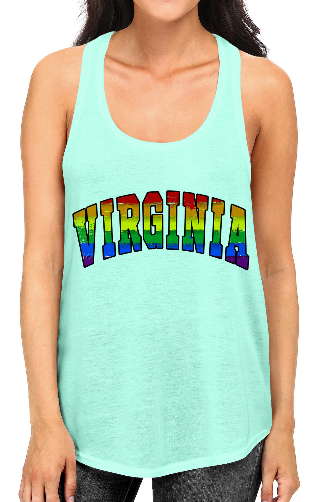 Junior S Virginia Rainbow Pride B1624 PLY Mint Racerback Tank Top Medium Mint
