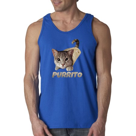 Trendy USA 1507 - Men's Tank-Top Purrito Burrito Kitty Cat Lovers Taco Spicy Funny 3XL Royal Blue