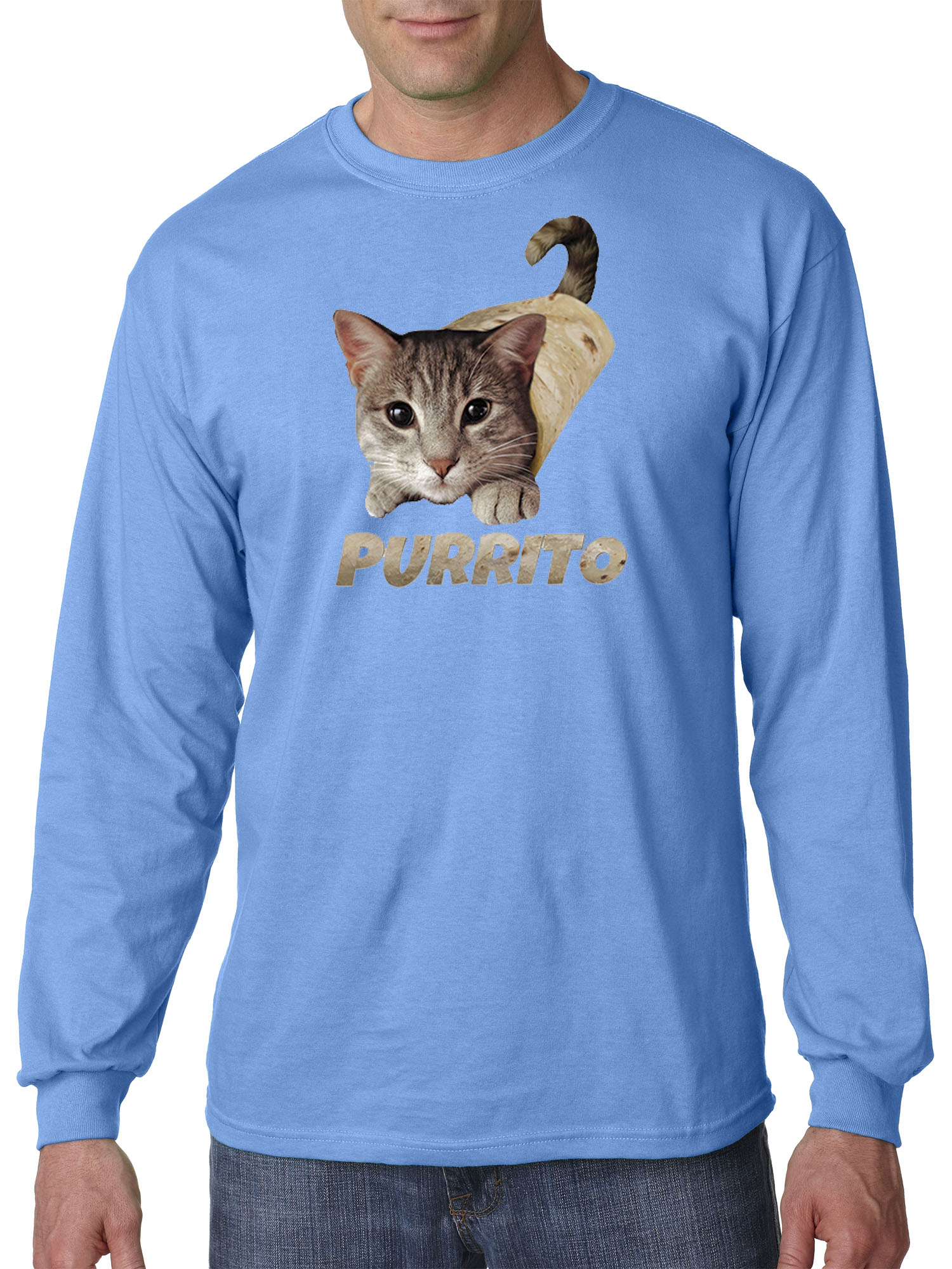 Trendy USA 1507 - Unisex Long-Sleeve T-Shirt Purrito Burrito Kitty Cat Lovers Taco Spicy Funny XL Carolina Blue