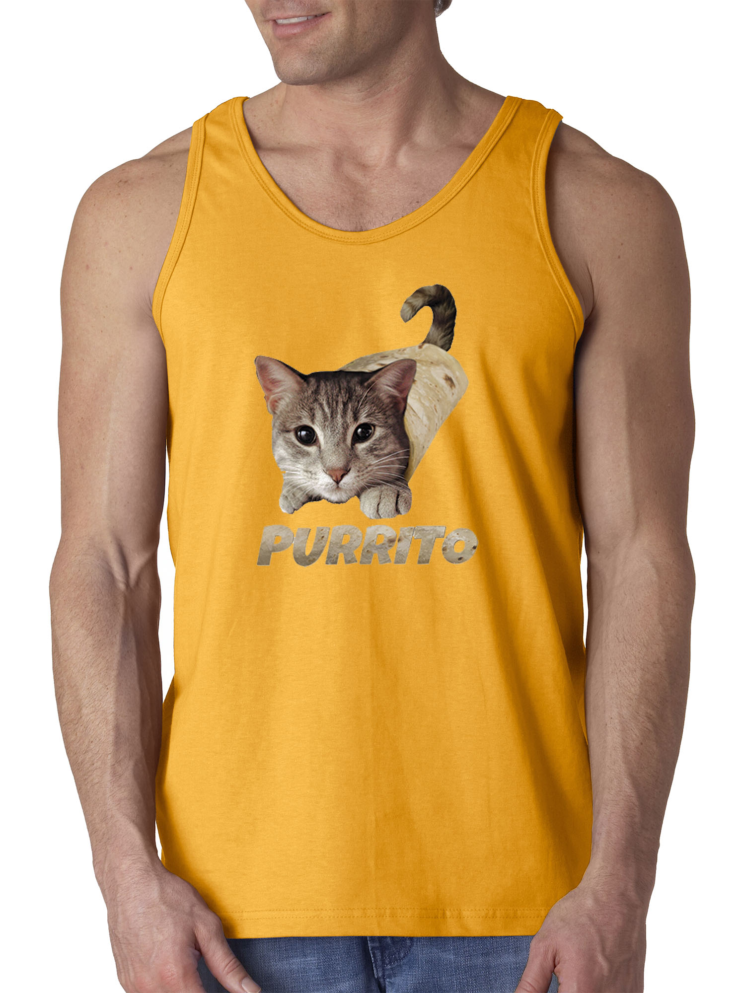 Trendy USA 1507 - Men's Tank-Top Purrito Burrito Kitty Cat Lovers Taco Spicy Funny 3XL Gold