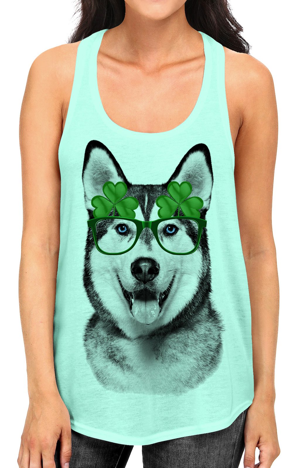 Junior S Husky Shamrock Glasses B1628 PLY Mint Racerback Tank Top Medium Mint