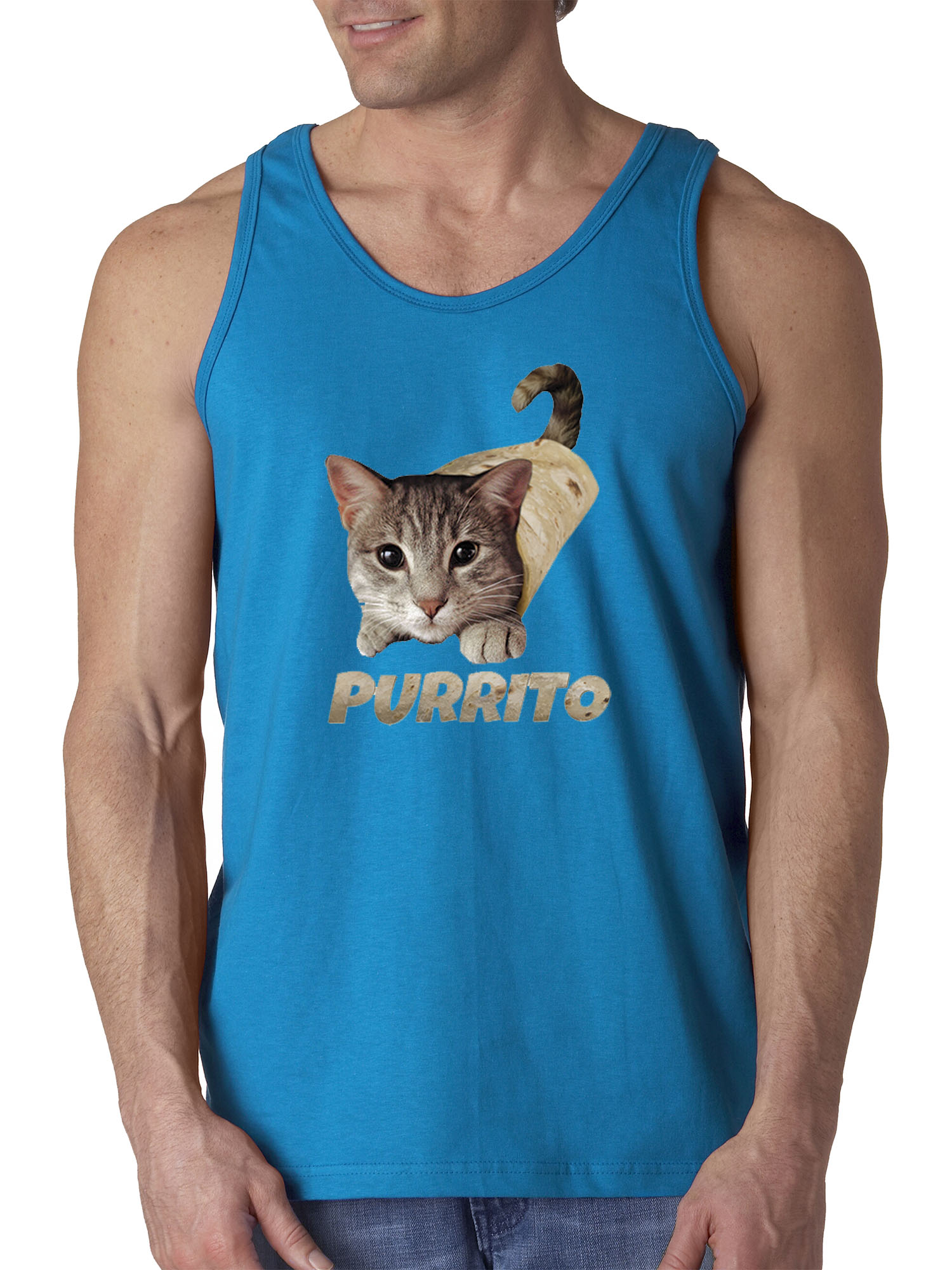 Trendy USA 1507 - Men's Tank-Top Purrito Burrito Kitty Cat Lovers Taco Spicy Funny Medium Sapphire