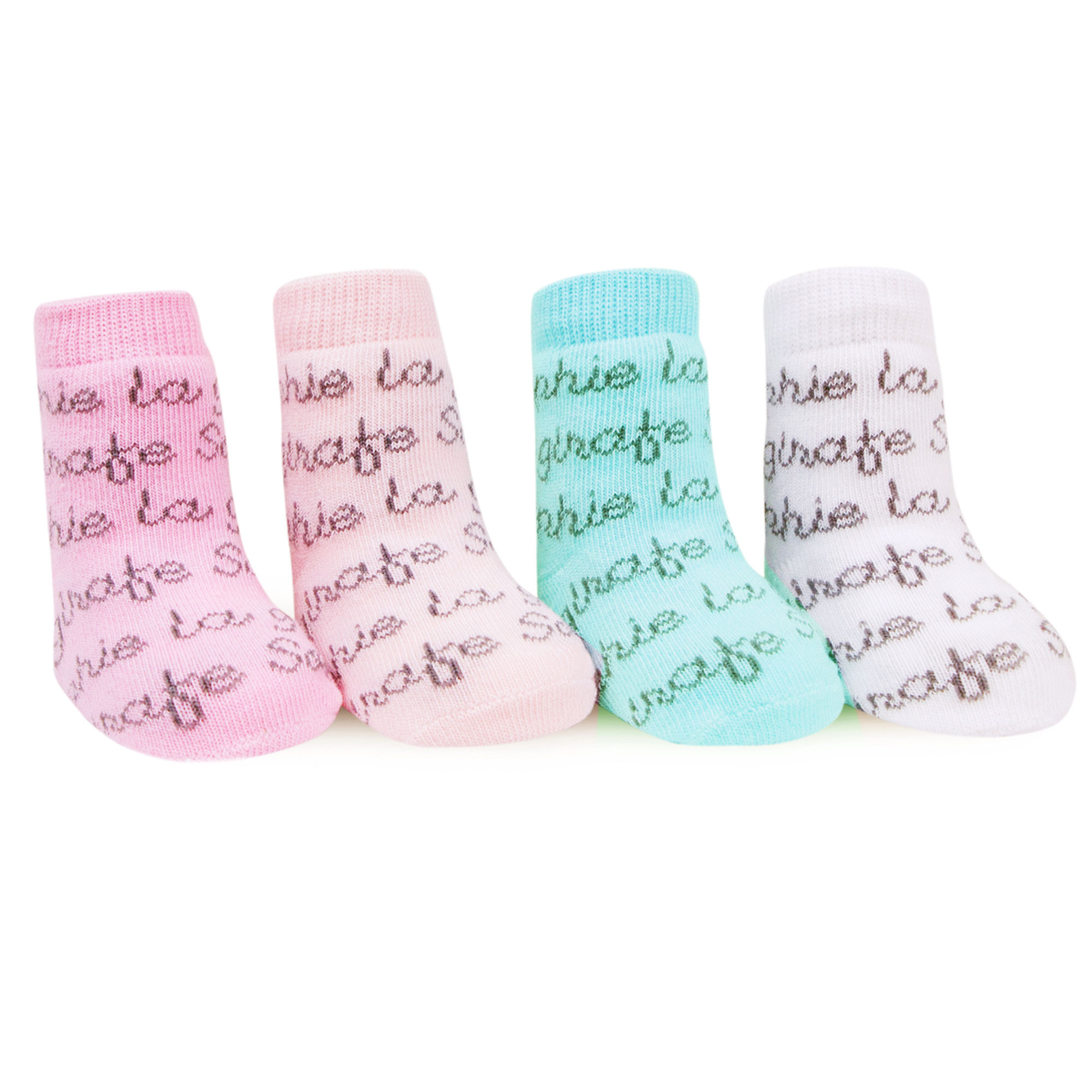 Sophie La Girafe Gift Set for Baby Girls 4 Pack Knit Print Newborn Socks 0-12 Mths