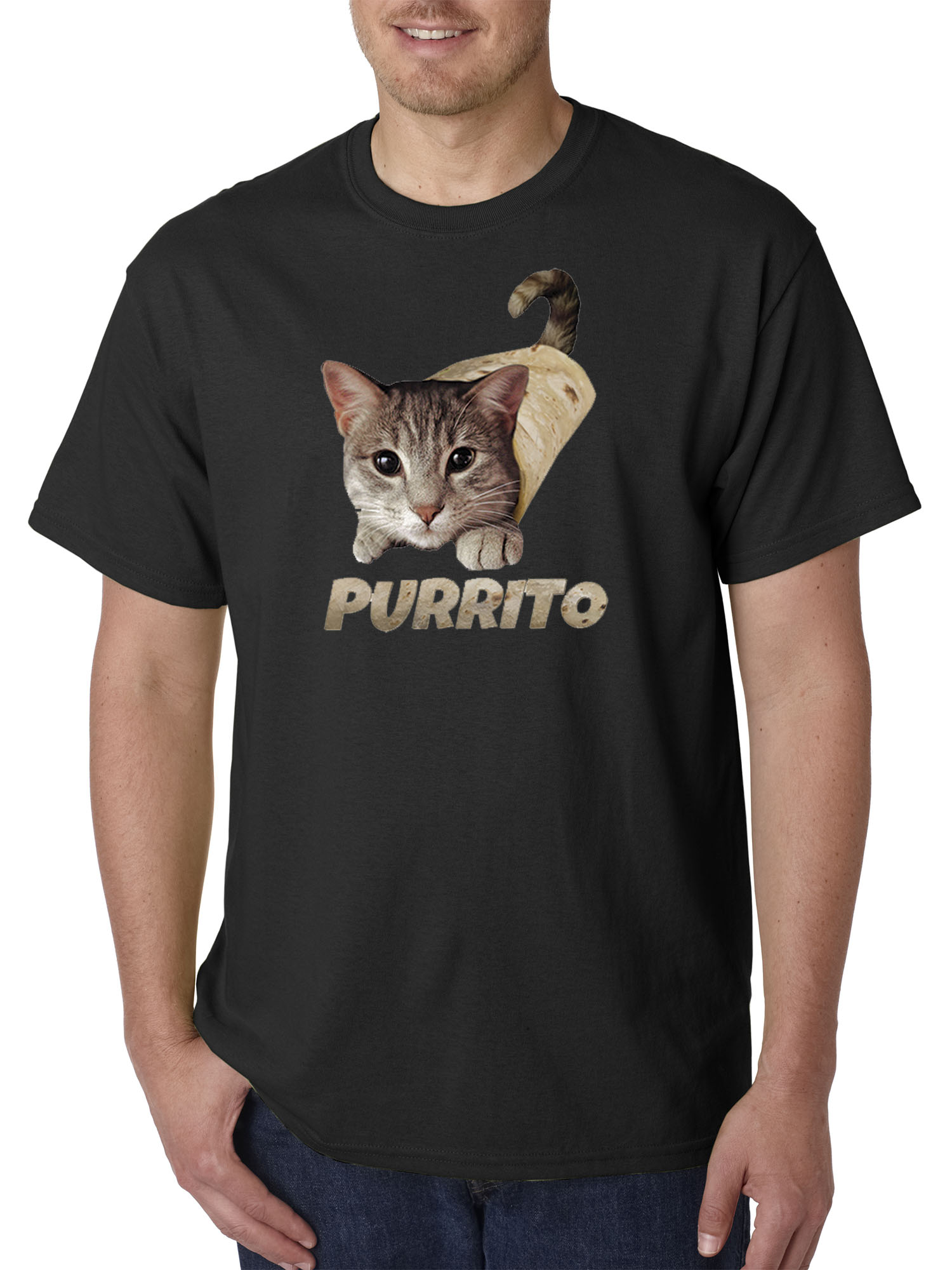Trendy USA 1507 - Unisex T-Shirt Purrito Burrito Kitty Cat Lovers Taco Spicy Funny 3XL Black