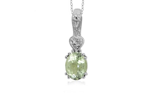 Jewelonfire 1.90 CT Green Amethyst & Accent White Dia Pend in SS 24092 I2-I3 Green Amethyst 1 3/4 Ct Green Amethyst