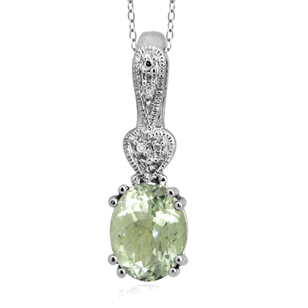 Jewelonfire 1.90 CT Green Amethyst & Accent White Dia Pend in SS 24092 Green I2-I3 1 3/4 Ct Amethyst Green Amethyst