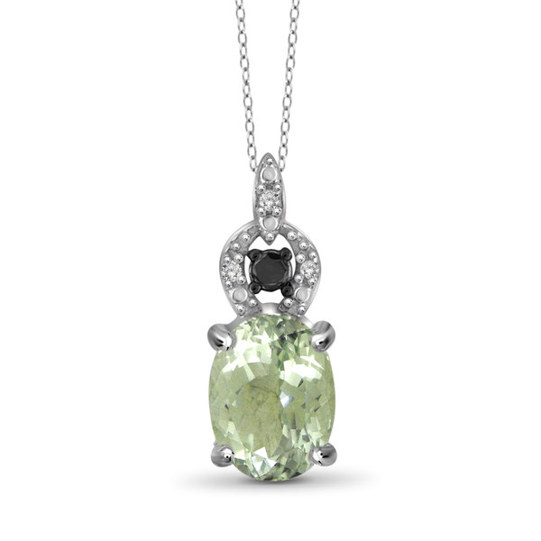 Jewelonfire 1.30 CT Green AME & 1/20 CT Blk & Wht Dia Pend in SS 24030 Green I2-I3 1 1/4 Ct Amethyst Green Amethyst