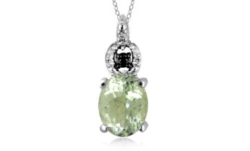 Jewelonfire 1.30 CT Green AME & 1/20 CT Blk & Wht Dia Pend in SS 24030 I2-I3 Green Amethyst 1 1/4 Ct Green Amethyst