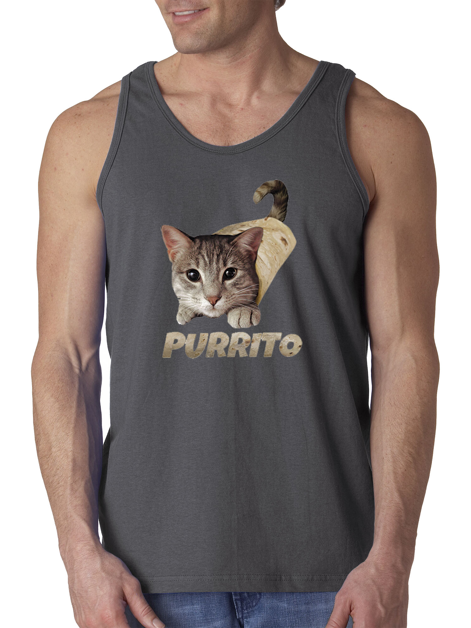 Trendy USA 1507 - Men's Tank-Top Purrito Burrito Kitty Cat Lovers Taco Spicy Funny Medium Charcoal
