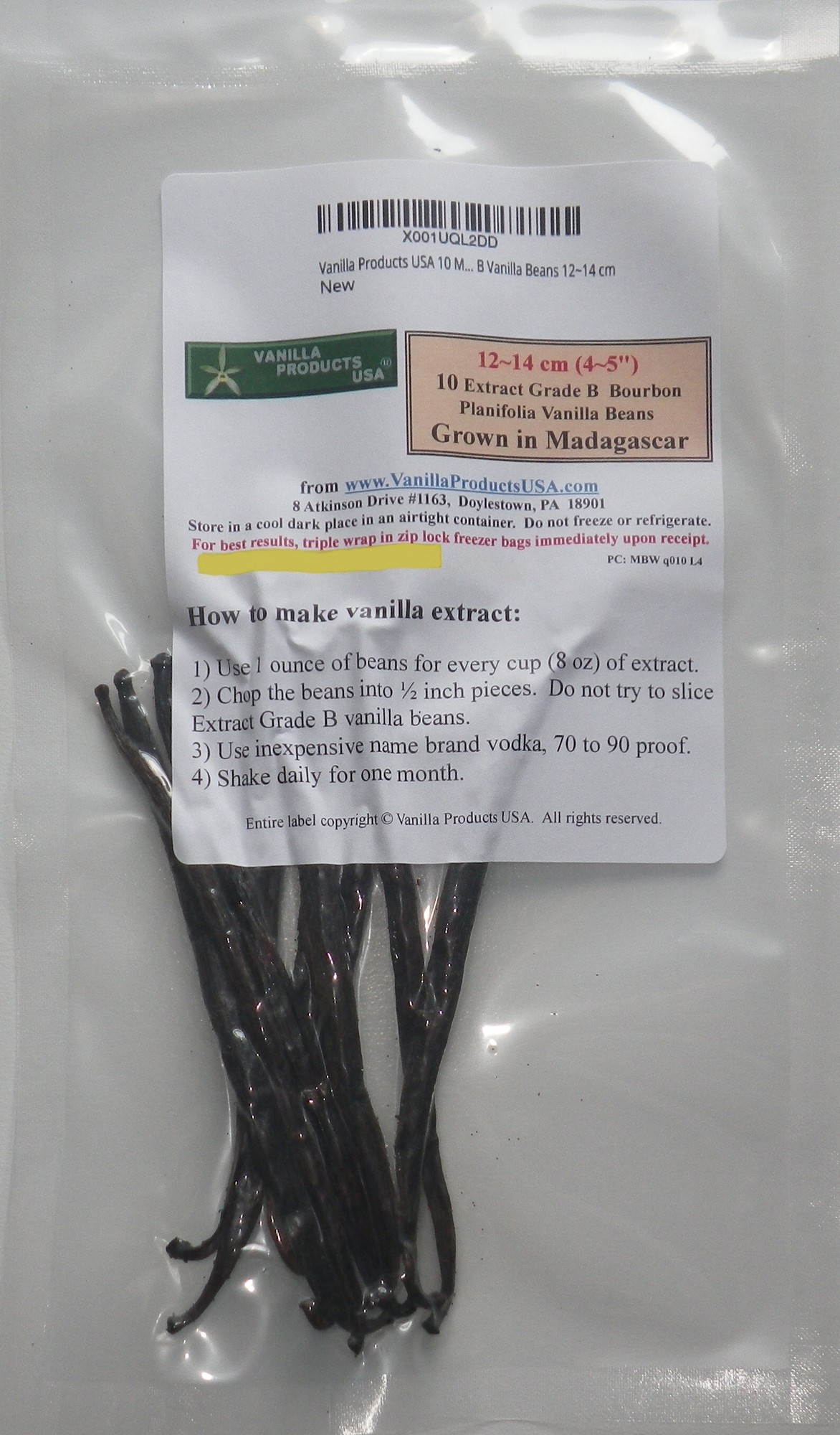 Vanilla Products USA 10 Madagascar Bourbon Planifolia Extract Grade B Vanilla Beans 12~14 Cm (4~5 Inches)