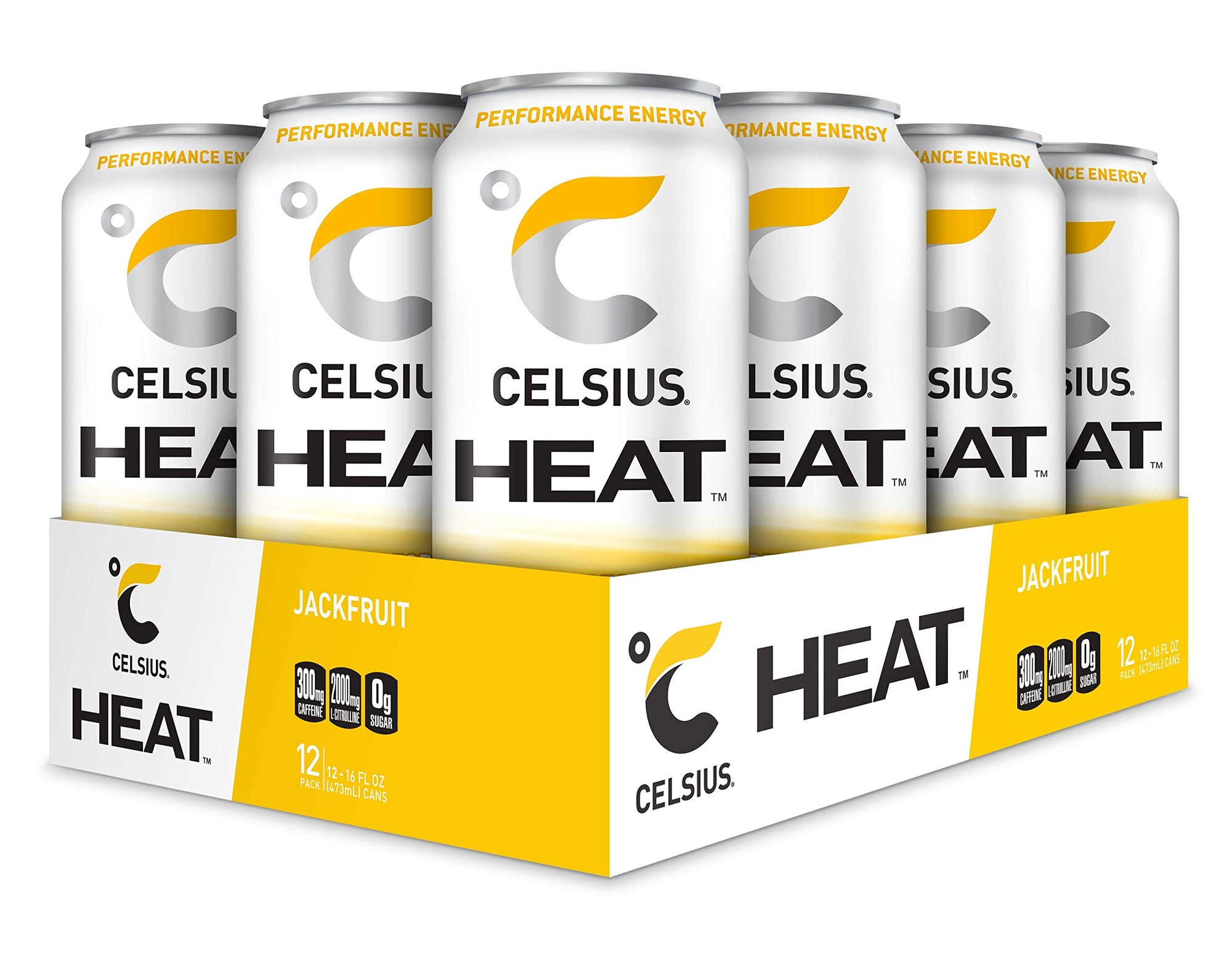 CELSIUS HEAT Sparkling Jackfruit  Functional Essential Energy Drink 16 Fl Oz (Pack of 12)