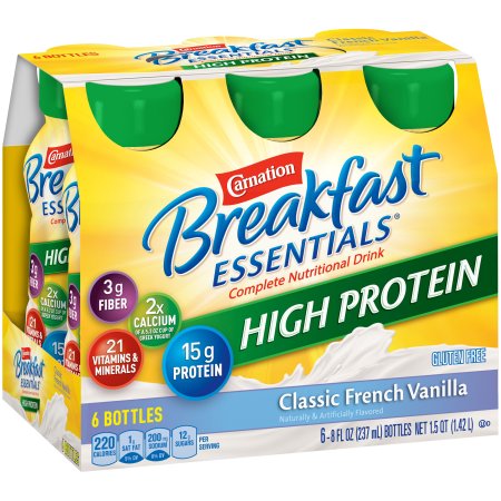Carnation Breakfast Essentials ? High Protein Ready to Drink  Classic French Vanilla  8 Fl Oz Bottle  6 Pack (Pack of 12)