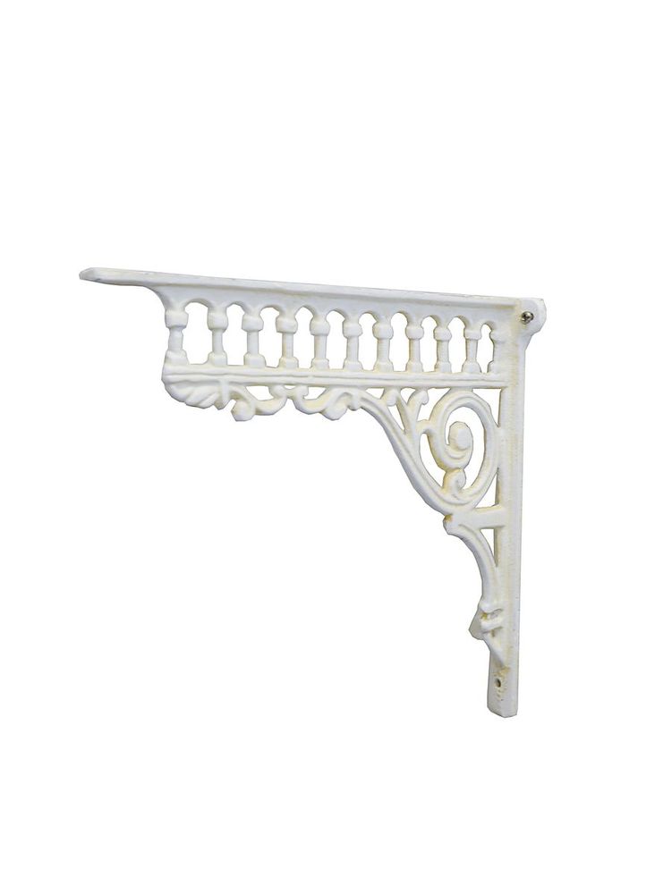 2 Regalwinkel Regalstützen Wandwinkel Antik Stil Gusseisen Weiß T: 27,5cm (9657)