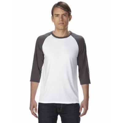 Anvil 6755 Adult Triblend 3/4-Sleeve Raglan T-Shirt in White/Heather Dark Grey Size Small