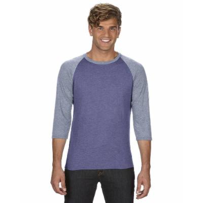 Anvil 6755 Adult Triblend 3/4-Sleeve Raglan T-Shirt in Heather Blue/Heather Grey Size 2XL