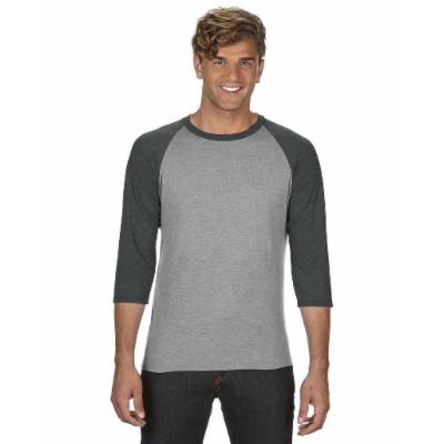 Anvil 6755 Adult Triblend 3/4-Sleeve Raglan T-Shirt in Heather Grey/Heather Dark Grey Size XL